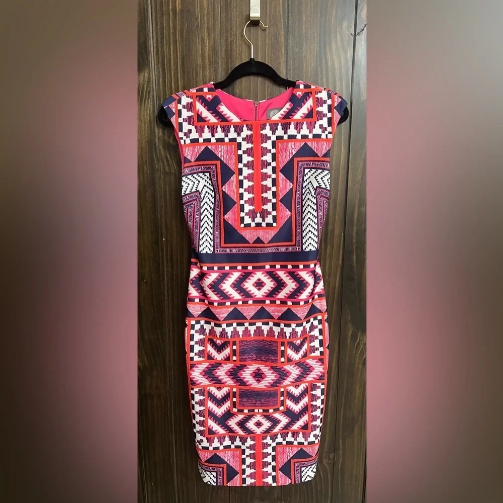 Vince Camuto Geometric Printed Bodycon Dress Sz 4 - Picture 5 of 11